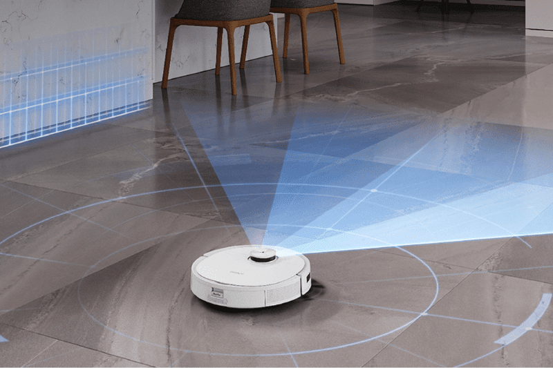 Die Funktionsweise der Lasernavigation des Ecovacs Deebot T9 Saugroboters wird dargestellt
